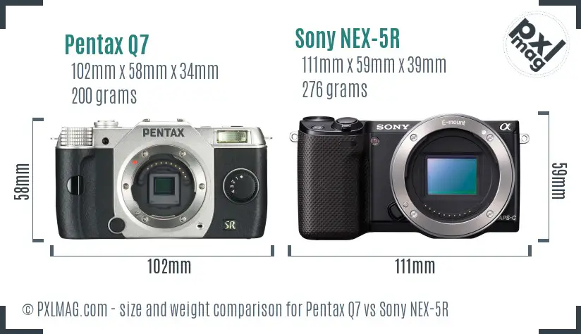Pentax Q7 vs Sony NEX-5R size comparison