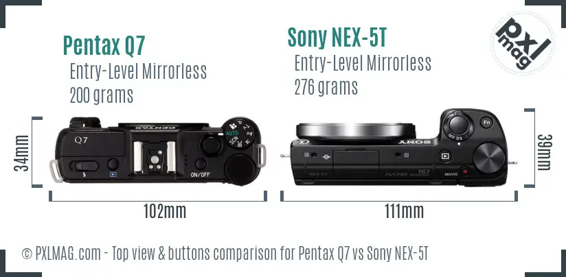 Pentax Q7 vs Sony NEX-5T top view buttons comparison