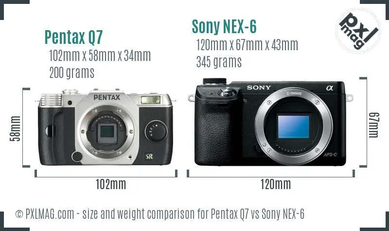 Pentax Q7 vs Sony NEX-6 size comparison