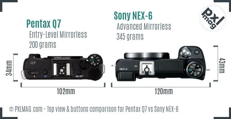 Pentax Q7 vs Sony NEX-6 top view buttons comparison