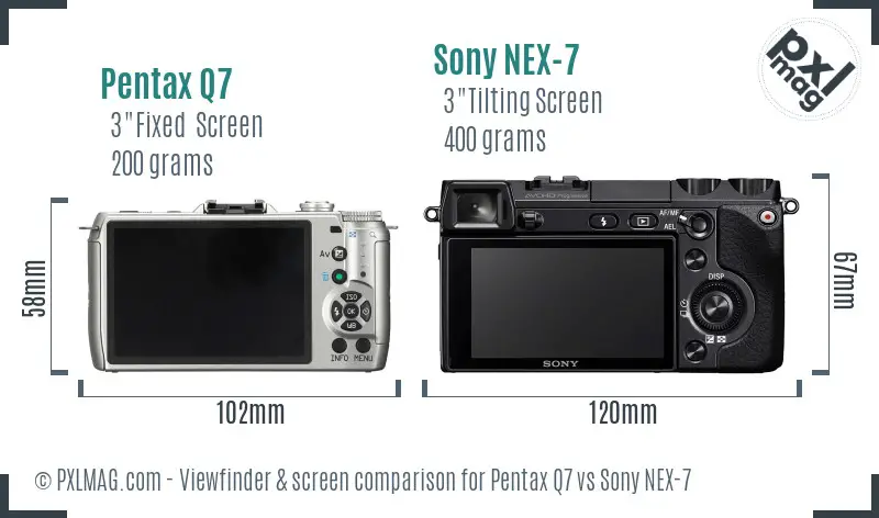 Pentax Q7 vs Sony NEX-7 Screen and Viewfinder comparison