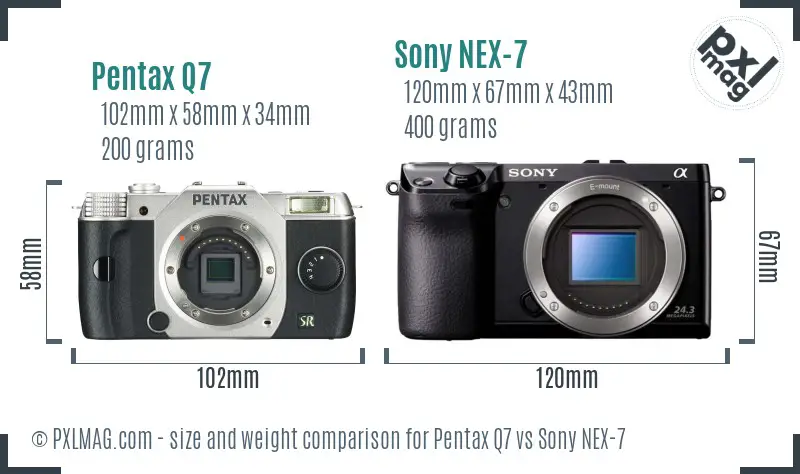 Pentax Q7 vs Sony NEX-7 size comparison