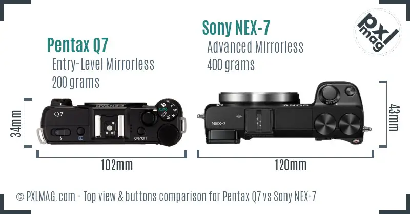 Pentax Q7 vs Sony NEX-7 top view buttons comparison