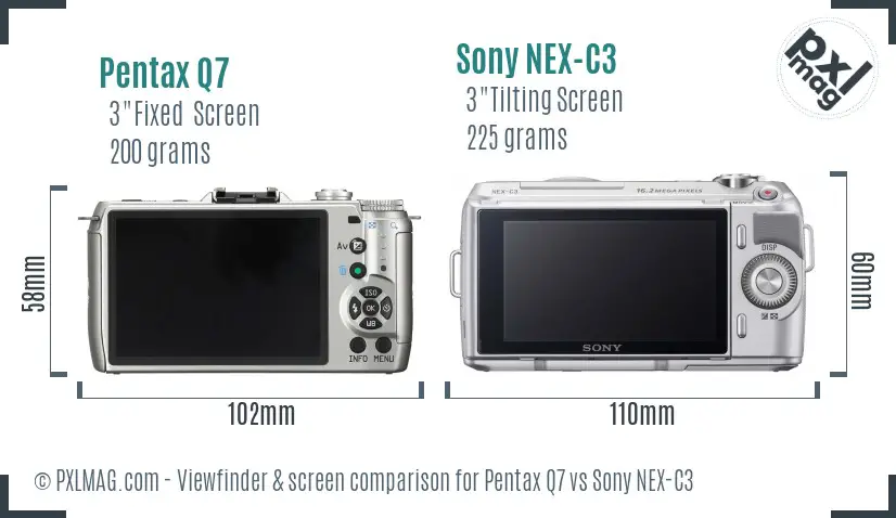 Pentax Q7 vs Sony NEX-C3 Screen and Viewfinder comparison