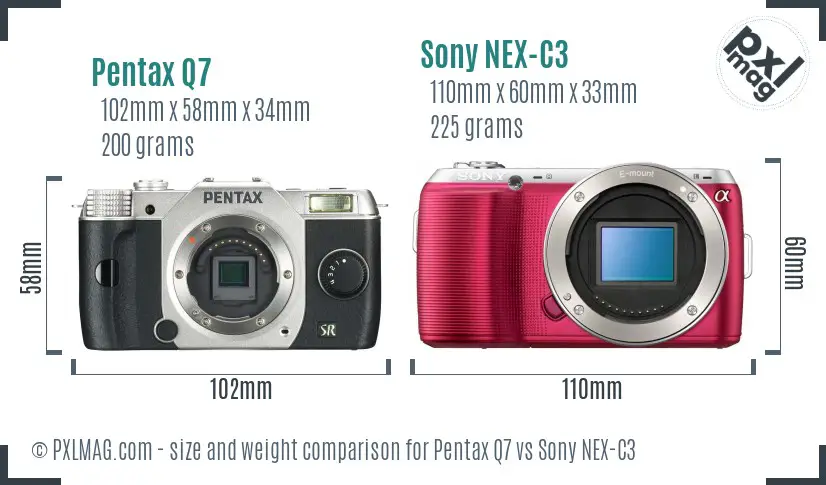 Pentax Q7 vs Sony NEX-C3 size comparison