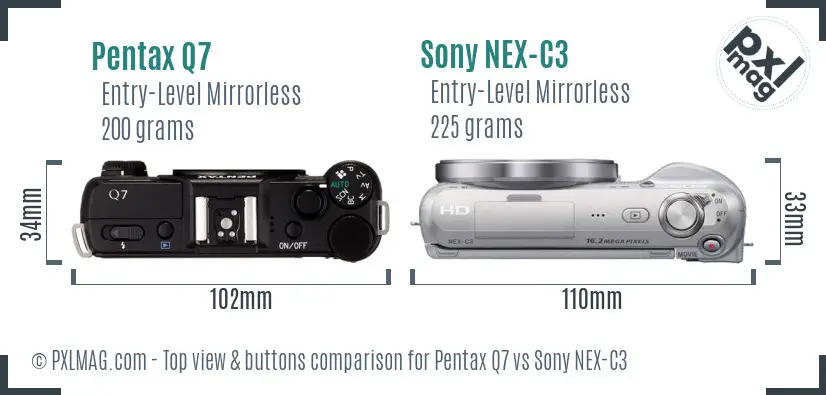 Pentax Q7 vs Sony NEX-C3 top view buttons comparison