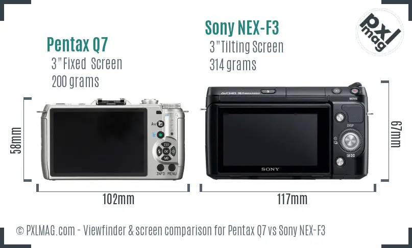 Pentax Q7 vs Sony NEX-F3 Screen and Viewfinder comparison
