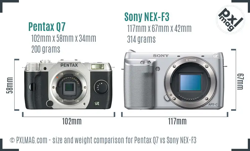 Pentax Q7 vs Sony NEX-F3 size comparison