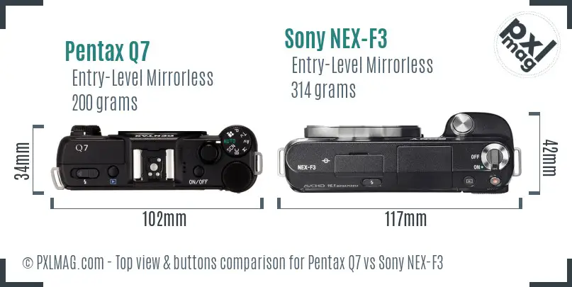 Pentax Q7 vs Sony NEX-F3 top view buttons comparison
