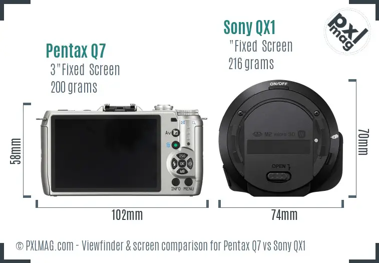 Pentax Q7 vs Sony QX1 Screen and Viewfinder comparison