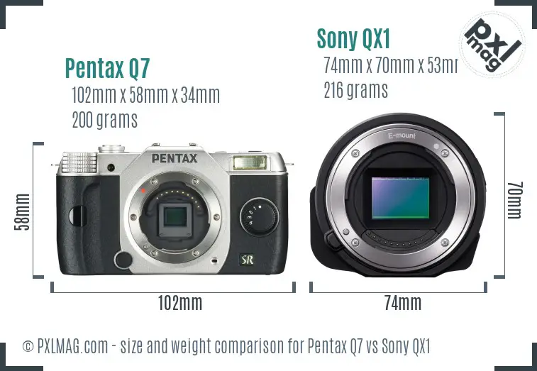 Pentax Q7 vs Sony QX1 size comparison