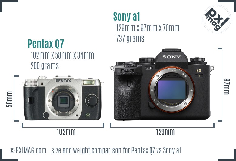 Pentax Q7 vs Sony a1 size comparison Pentax Q7 vs Sony a1 size comparison