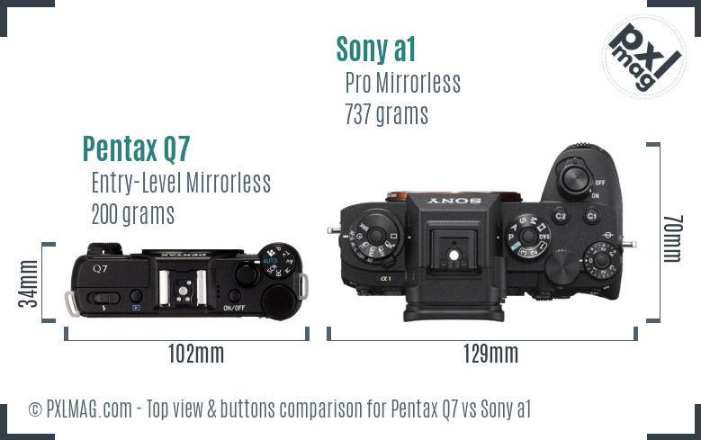 Pentax Q7 vs Sony a1 top view buttons comparison