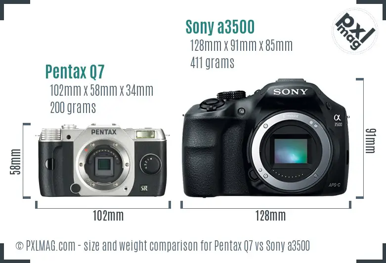 Pentax Q7 vs Sony a3500 size comparison