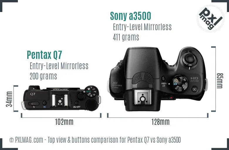 Pentax Q7 vs Sony a3500 top view buttons comparison