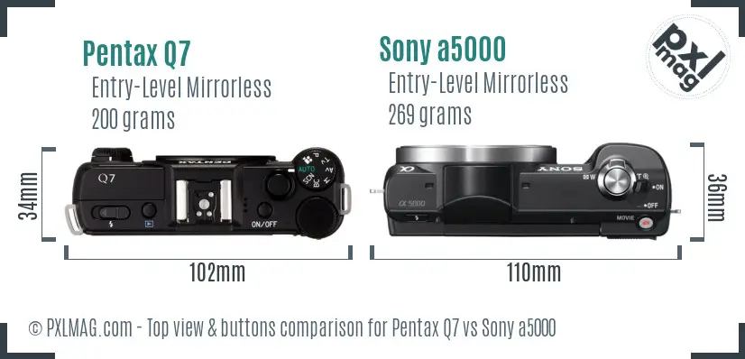 Pentax Q7 vs Sony a5000 top view buttons comparison