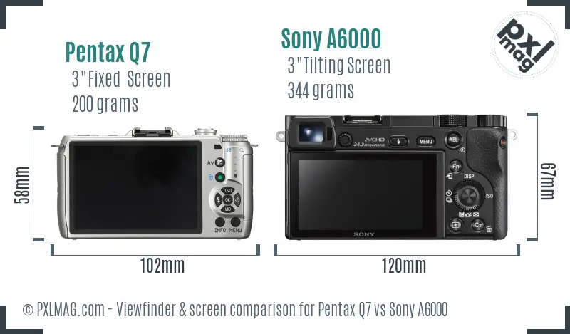 Pentax Q7 vs Sony A6000 Screen and Viewfinder comparison