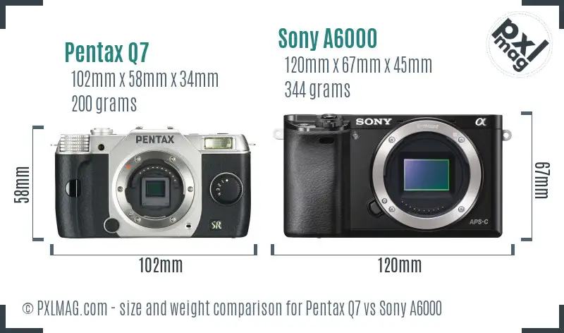 Pentax Q7 vs Sony A6000 size comparison
