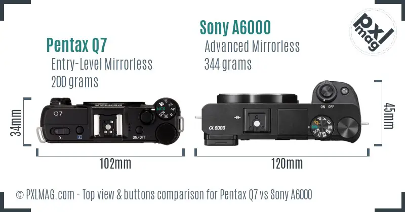 Pentax Q7 vs Sony A6000 top view buttons comparison