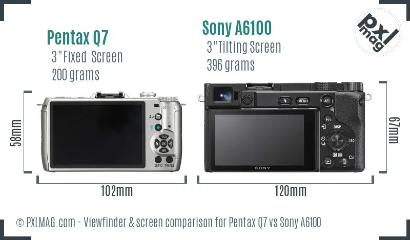 Pentax Q7 vs Sony A6100 Screen and Viewfinder comparison