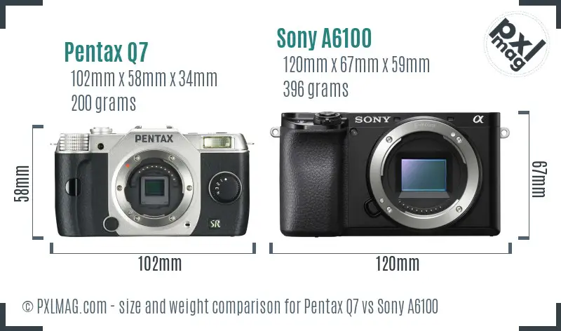 Pentax Q7 vs Sony A6100 size comparison