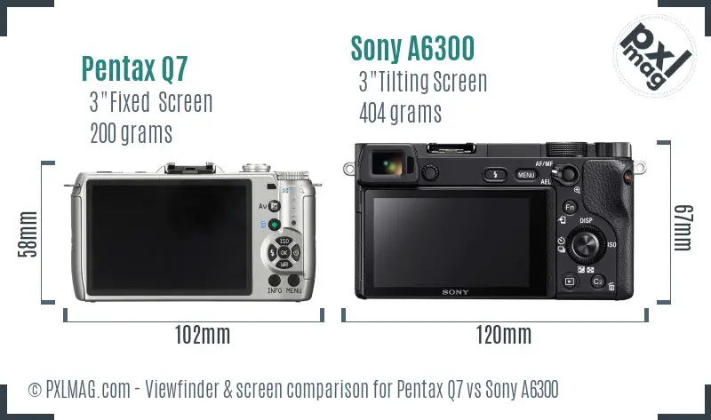 Pentax Q7 vs Sony A6300 Screen and Viewfinder comparison
