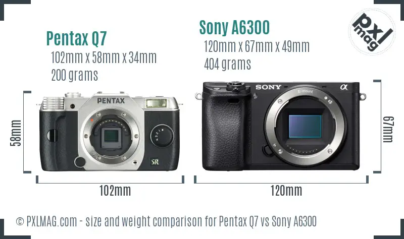 Pentax Q7 vs Sony A6300 size comparison