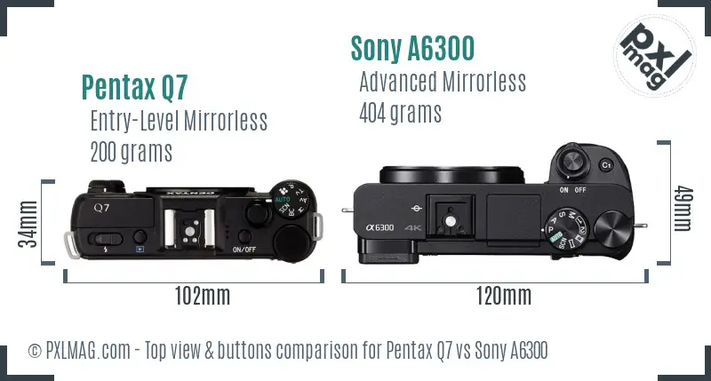 Pentax Q7 vs Sony A6300 top view buttons comparison