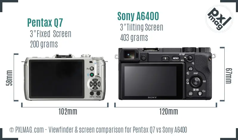 Pentax Q7 vs Sony A6400 Screen and Viewfinder comparison