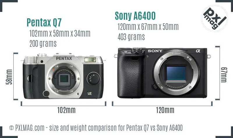 Pentax Q7 vs Sony A6400 size comparison