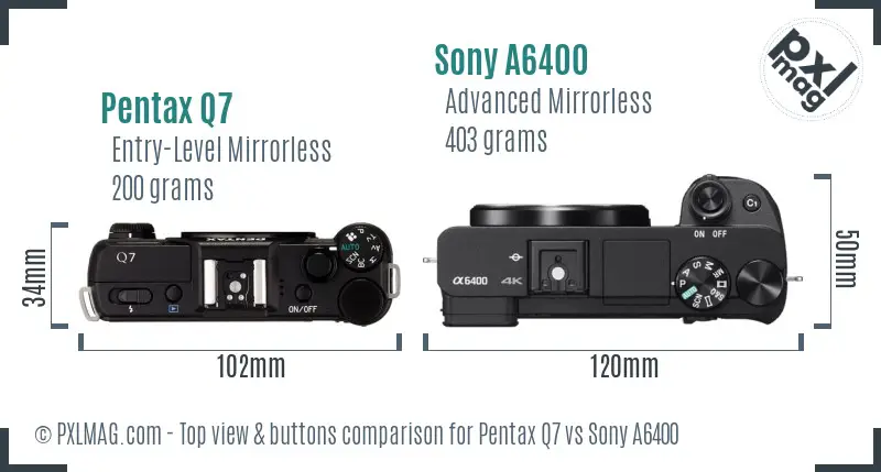 Pentax Q7 vs Sony A6400 top view buttons comparison