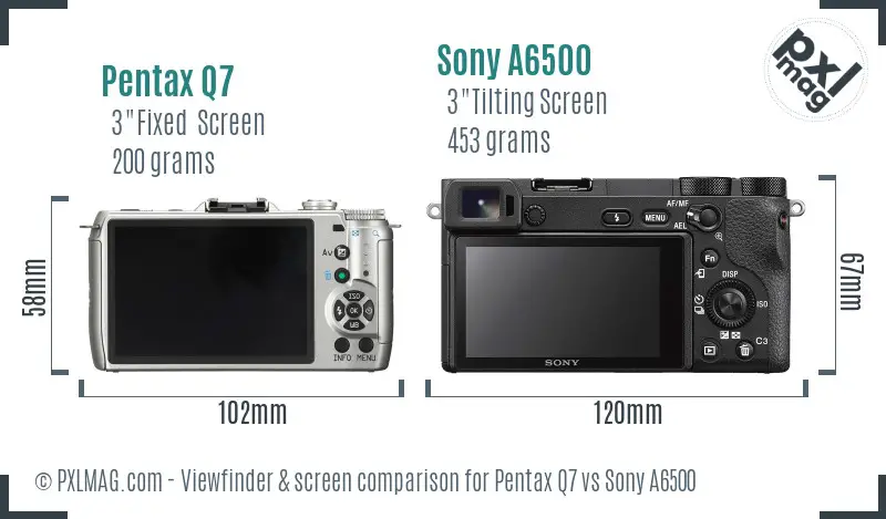 Pentax Q7 vs Sony A6500 Screen and Viewfinder comparison