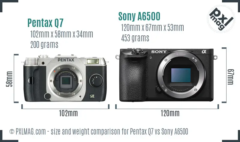 Pentax Q7 vs Sony A6500 size comparison