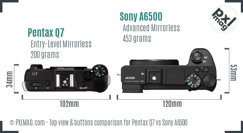 Pentax Q7 vs Sony A6500 top view buttons comparison