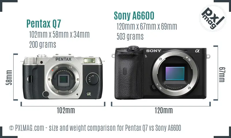 Pentax Q7 vs Sony A6600 size comparison