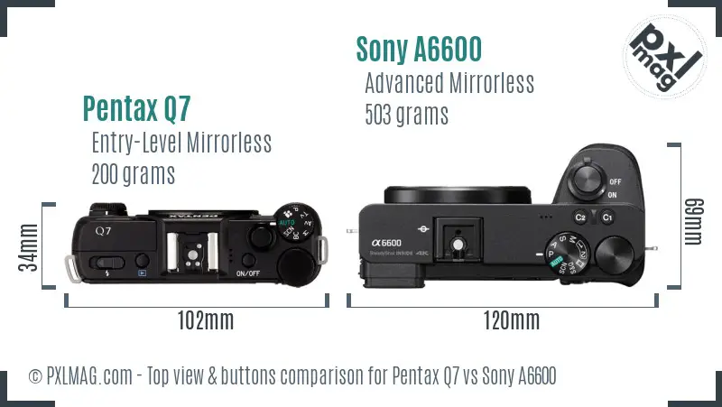 Pentax Q7 vs Sony A6600 top view buttons comparison