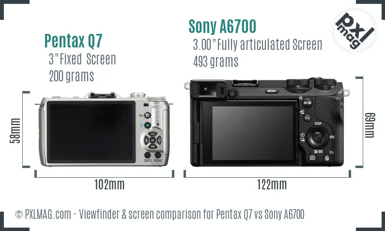 Pentax Q7 vs Sony A6700 Screen and Viewfinder comparison
