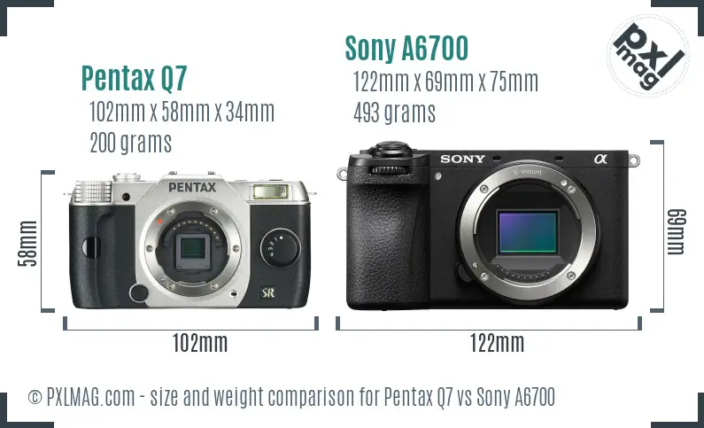 Pentax Q7 vs Sony A6700 size comparison