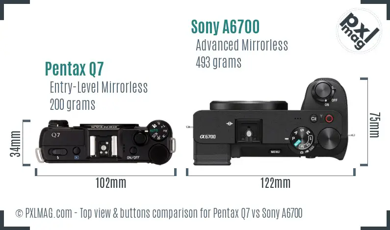 Pentax Q7 vs Sony A6700 top view buttons comparison