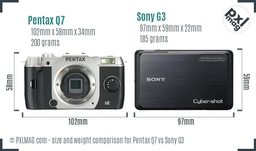 Pentax Q7 vs Sony G3 size comparison