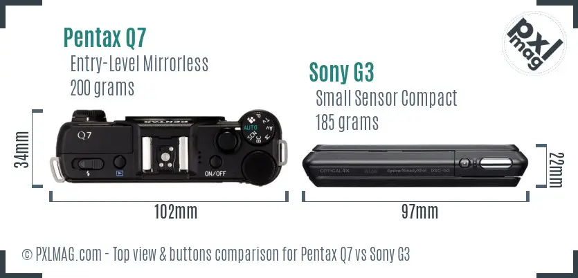 Pentax Q7 vs Sony G3 top view buttons comparison
