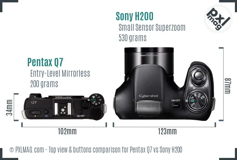 Pentax Q7 vs Sony H200 top view buttons comparison