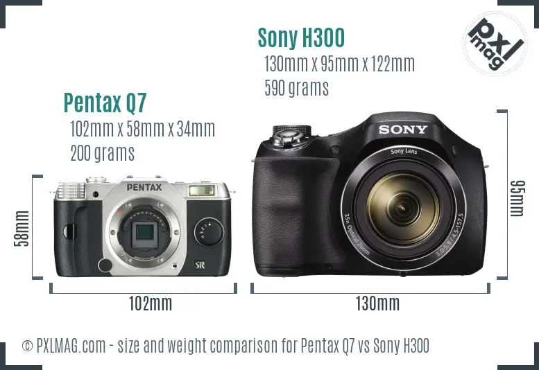 Pentax Q7 vs Sony H300 size comparison