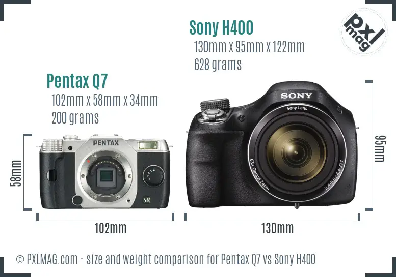 Pentax Q7 vs Sony H400 size comparison