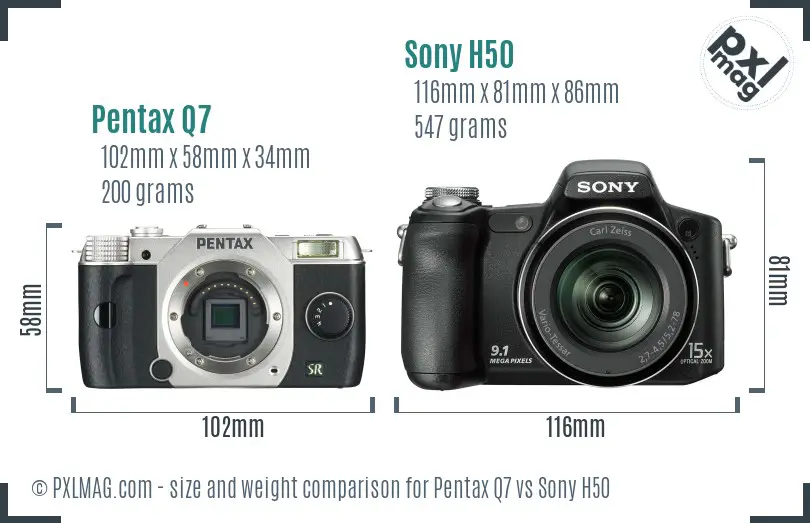 Pentax Q7 vs Sony H50 size comparison