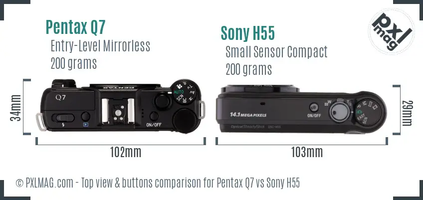 Pentax Q7 vs Sony H55 top view buttons comparison