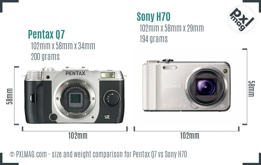 Pentax Q7 vs Sony H70 size comparison