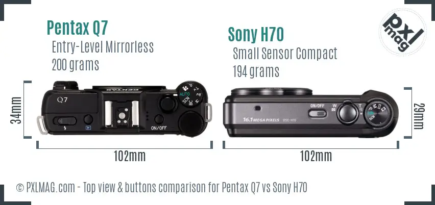 Pentax Q7 vs Sony H70 top view buttons comparison