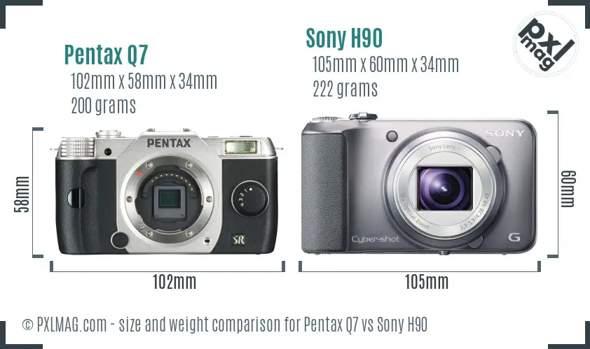 Pentax Q7 vs Sony H90 size comparison