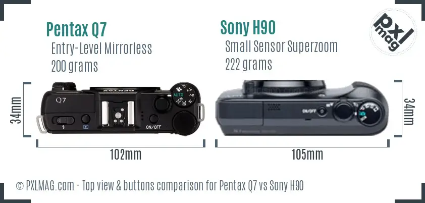 Pentax Q7 vs Sony H90 top view buttons comparison